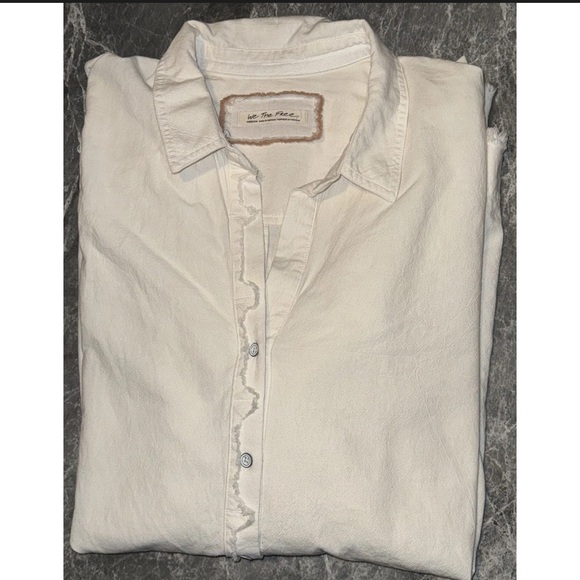 Free People Ivory Oversized Button-Up Shirt Mini Dress Raw Hem Cotton Size M - Picture 11 of 11
